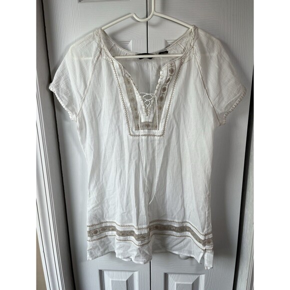 Eddie Bauer Tops - Eddie Bauer Woman White Gauzy Cotton Tunic Top Boho Western Hippie Festival S